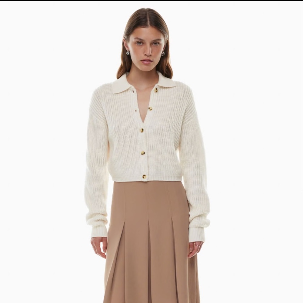 Aritzia Cream Button-Up Crop Sweater